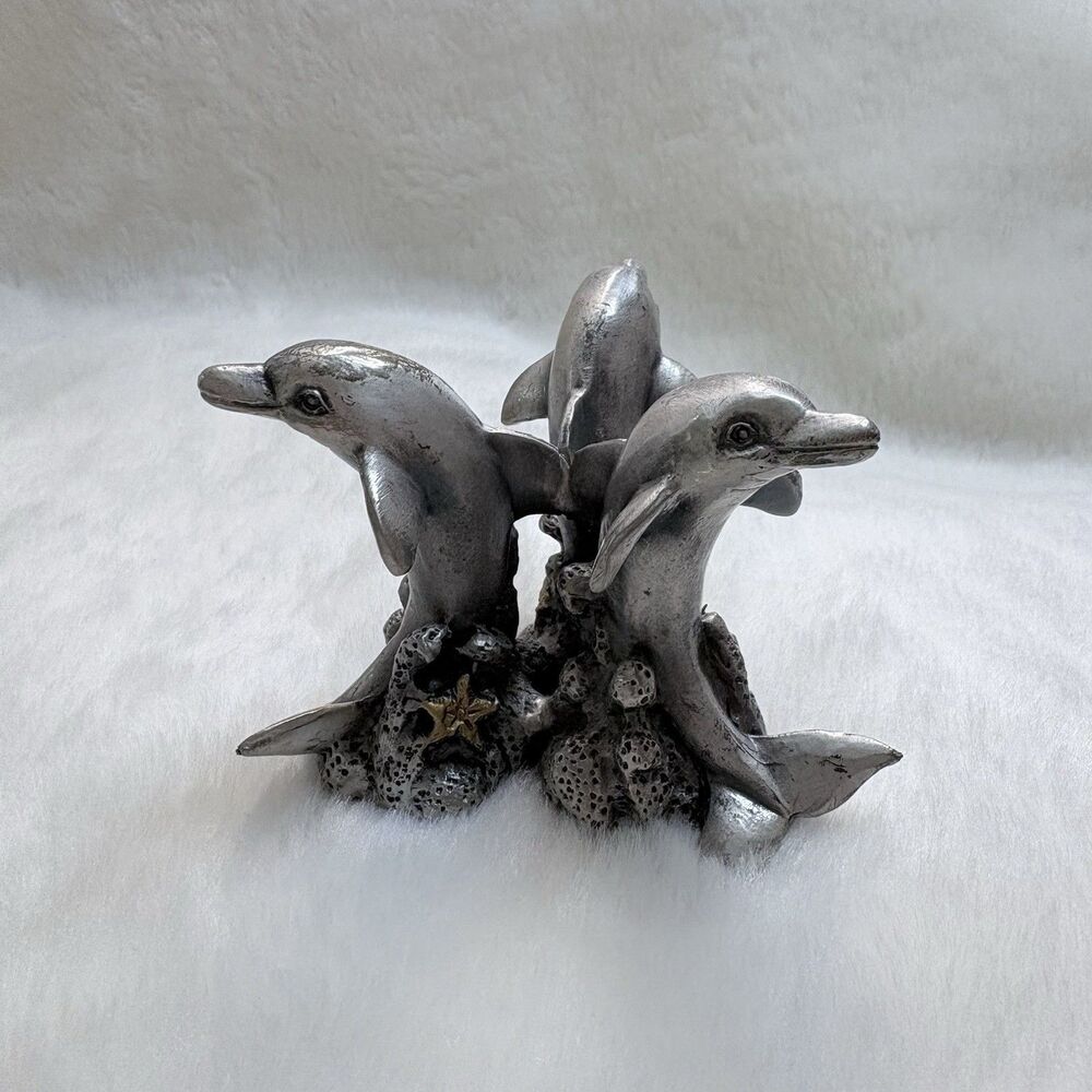 Vintage Pewter Dolphin Triad Figurine/ Paperweight SPI 1994 San Pacific Int.